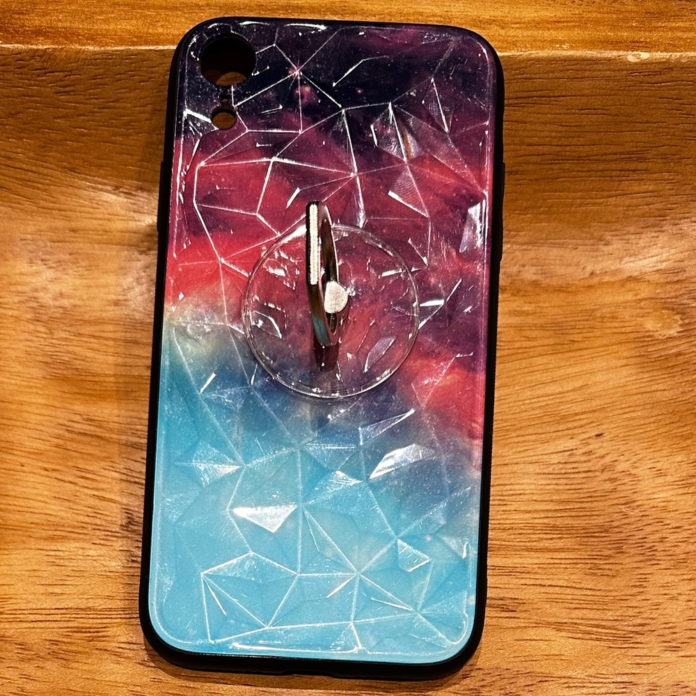 iPhone XR Case with Finger Ring Purple Pink Turquoise Blue Nebula Stars GUC